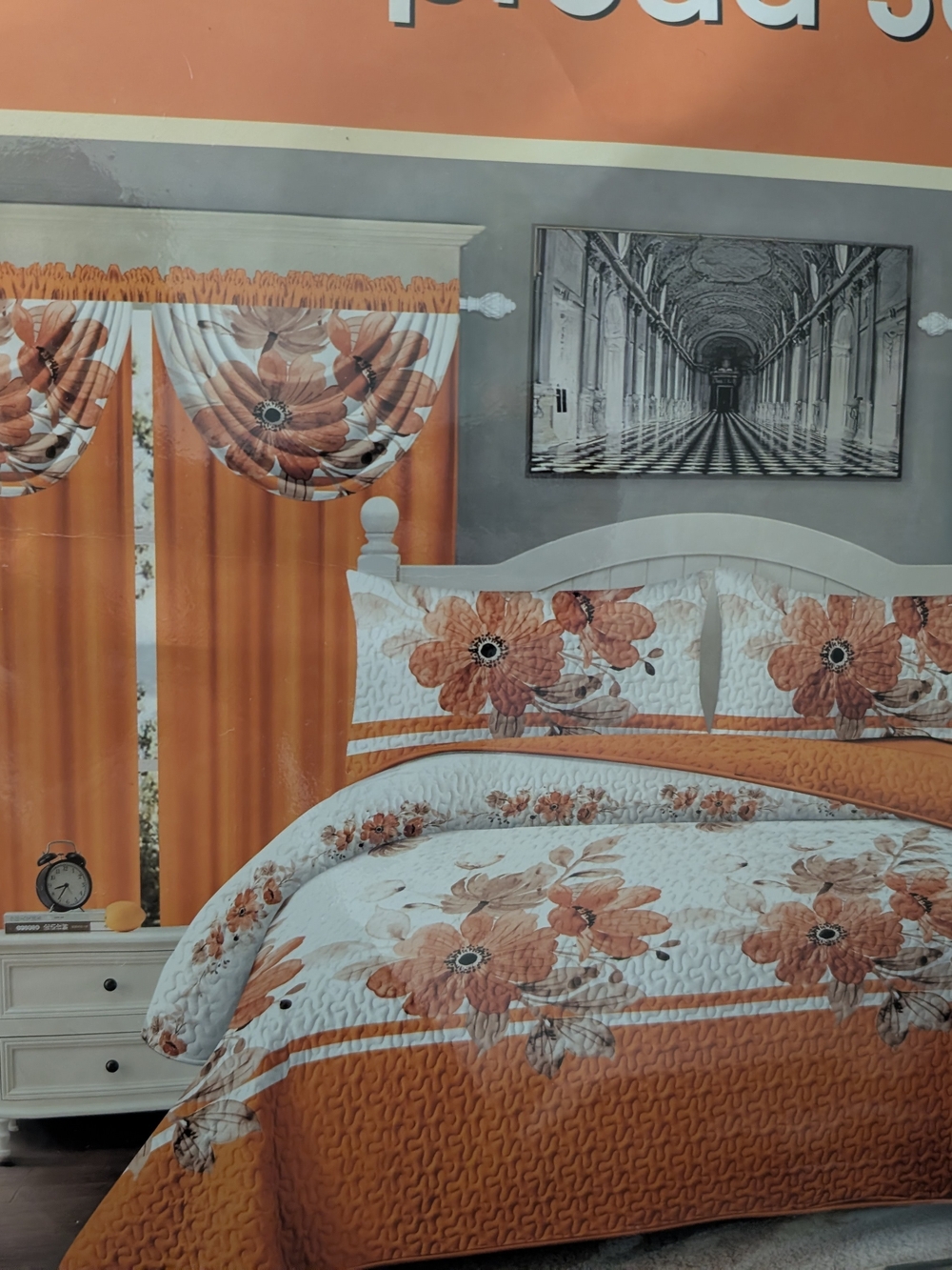Orange Floral Quilt Set - Home Bedding